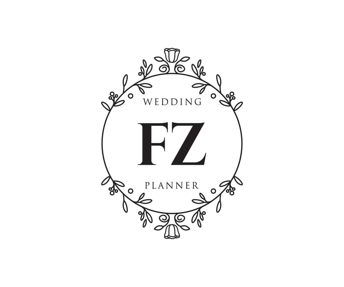 FZ Initials letter Wedding monogram logos collection, hand drawn modern minimalistic and floral templates for Invitation cards, Save the Date, elegant identity for restaurant, boutique, cafe in vector