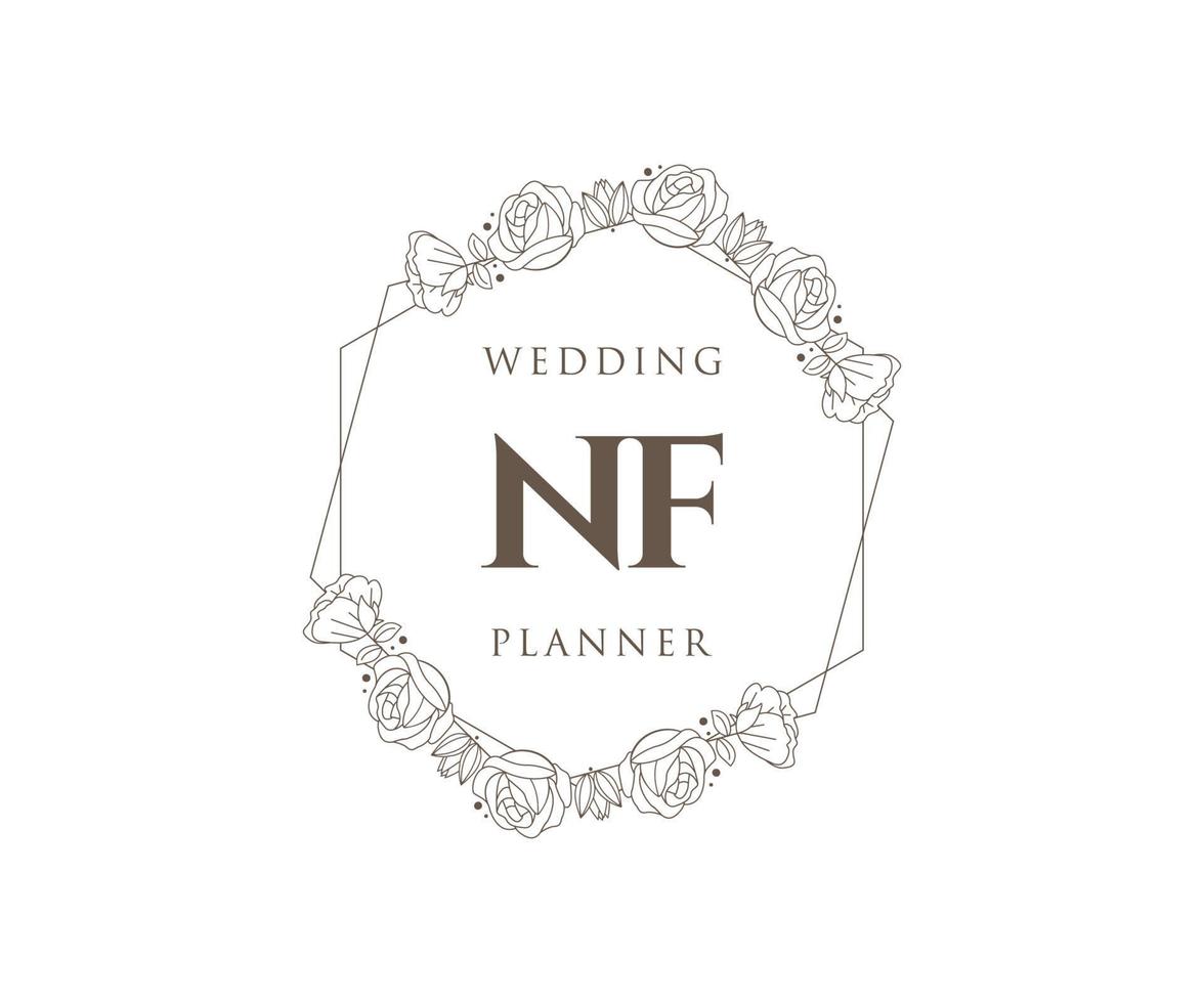 NF Initials letter Wedding monogram logos collection, hand drawn modern minimalistic and floral templates for Invitation cards, Save the Date, elegant identity for restaurant, boutique, cafe in vector
