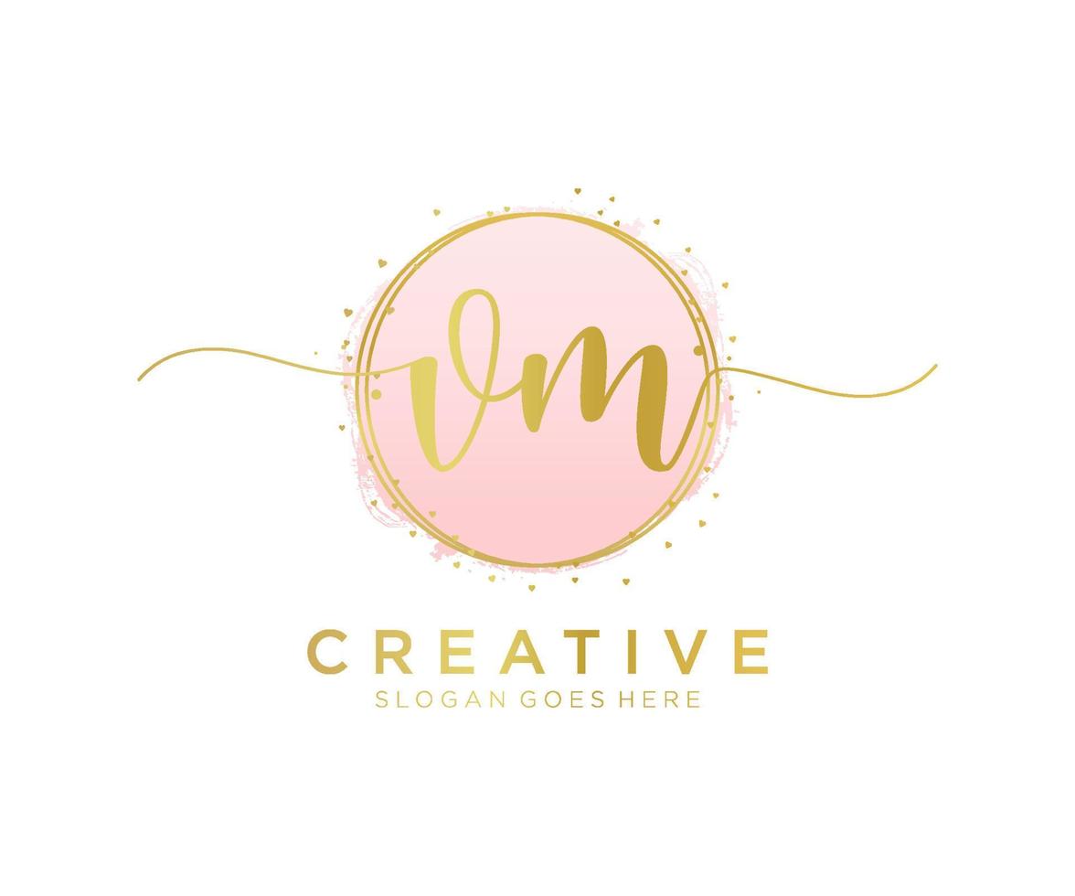 Initial VM feminine logo. Usable for Nature, Salon, Spa, Cosmetic and Beauty Logos. Flat Vector Logo Design Template Element.