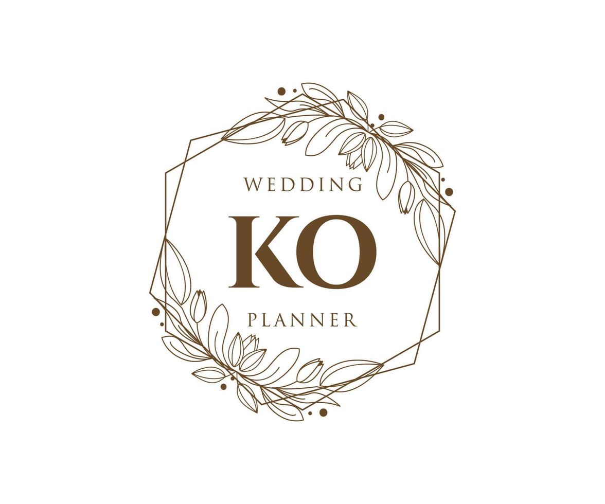 colección de logotipos de monograma de boda con letras iniciales ko, plantillas florales y minimalistas modernas dibujadas a mano para tarjetas de invitación, guardar la fecha, identidad elegante para restaurante, boutique, café en vector