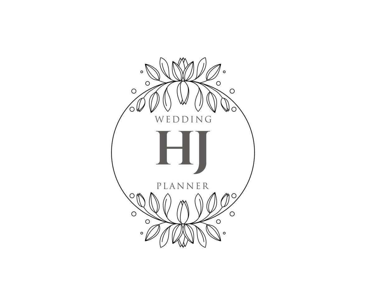 HJ Initials letter Wedding monogram logos collection, hand drawn modern minimalistic and floral templates for Invitation cards, Save the Date, elegant identity for restaurant, boutique, cafe in vector