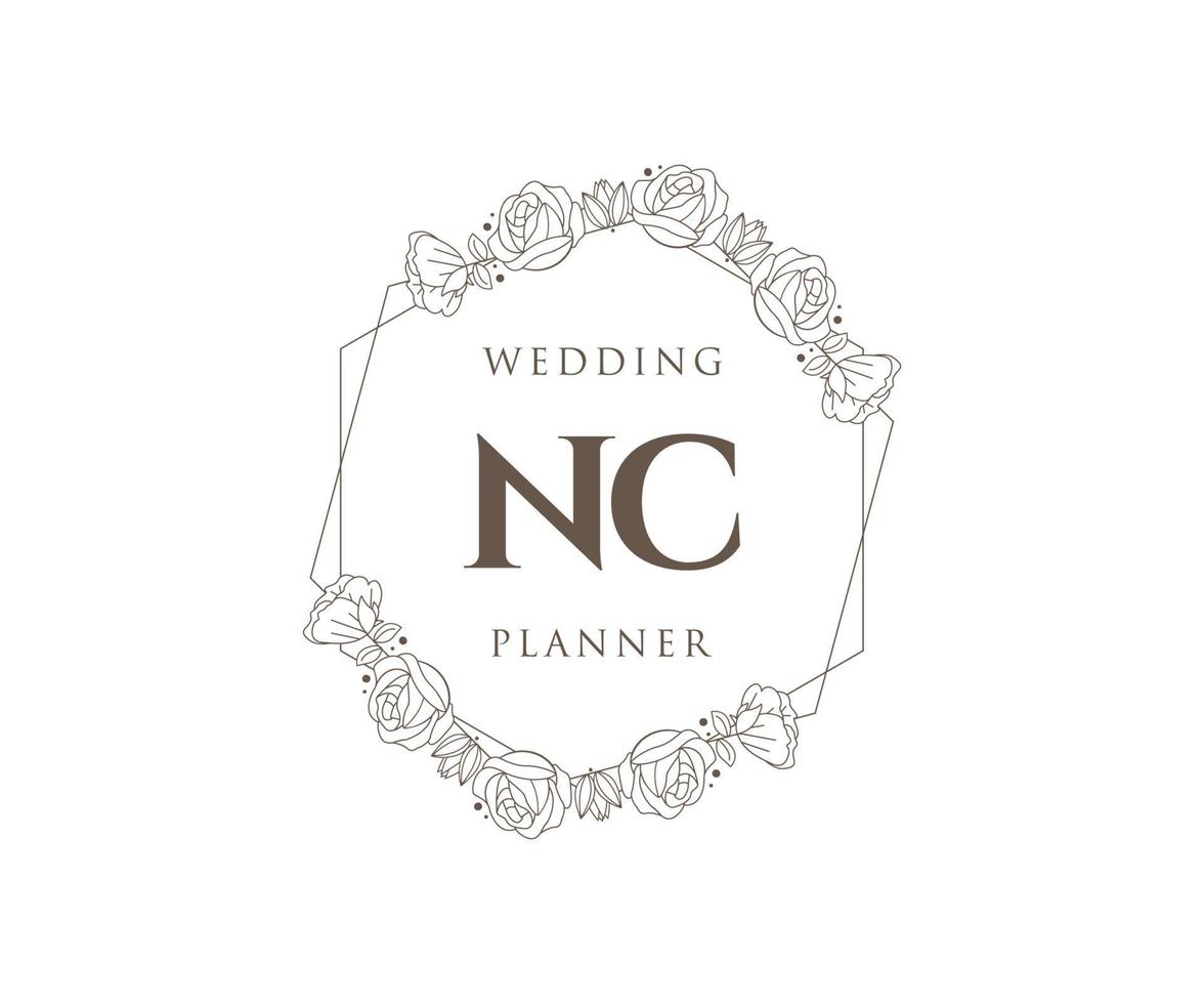 colección de logotipos de monograma de boda con letras iniciales nc, plantillas florales y minimalistas modernas dibujadas a mano para tarjetas de invitación, guardar la fecha, identidad elegante para restaurante, boutique, café en vector