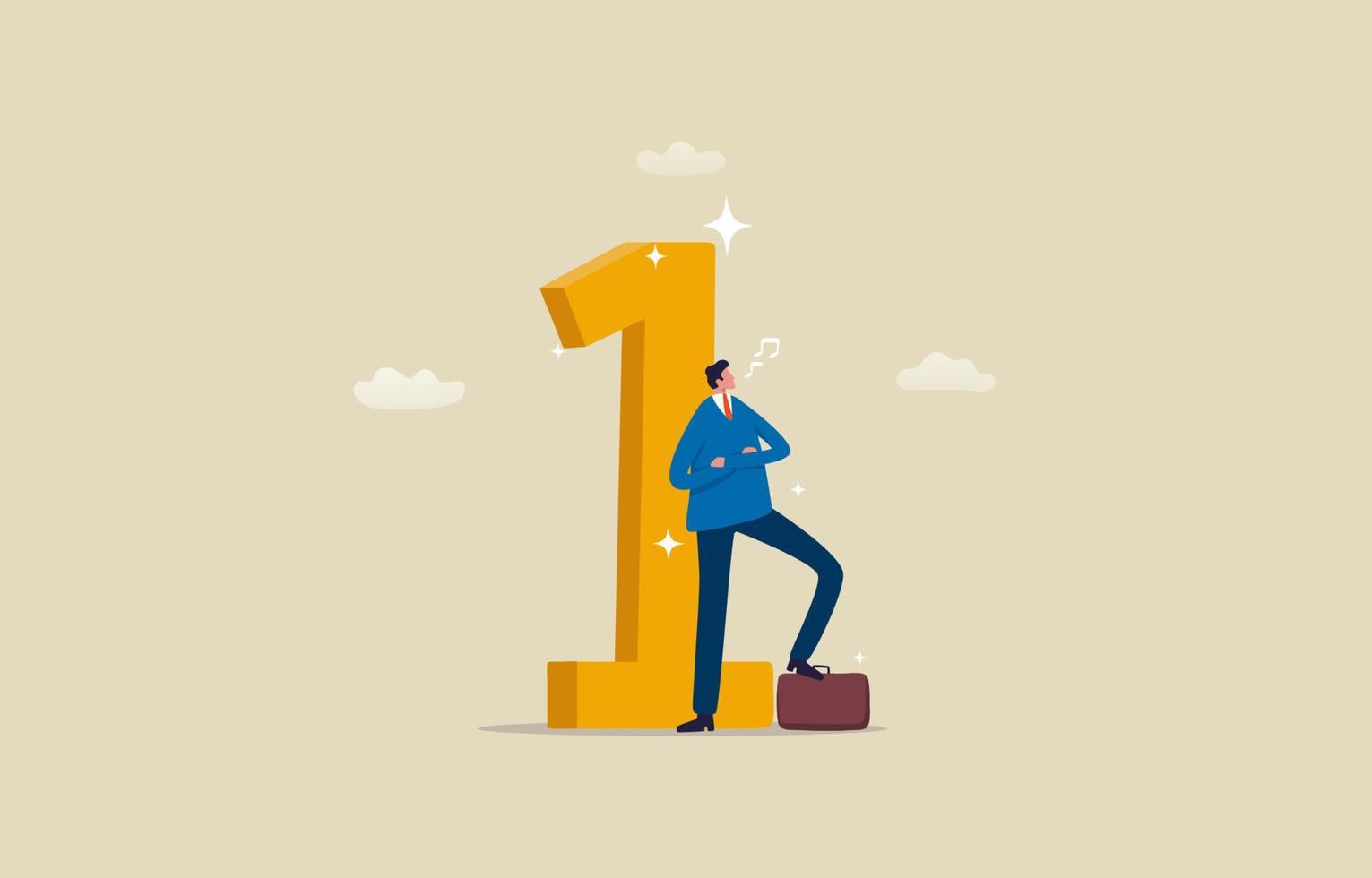 Success businessman. Happiness from success. Business winner. Peak of a career. Businessman standing the number one. vector