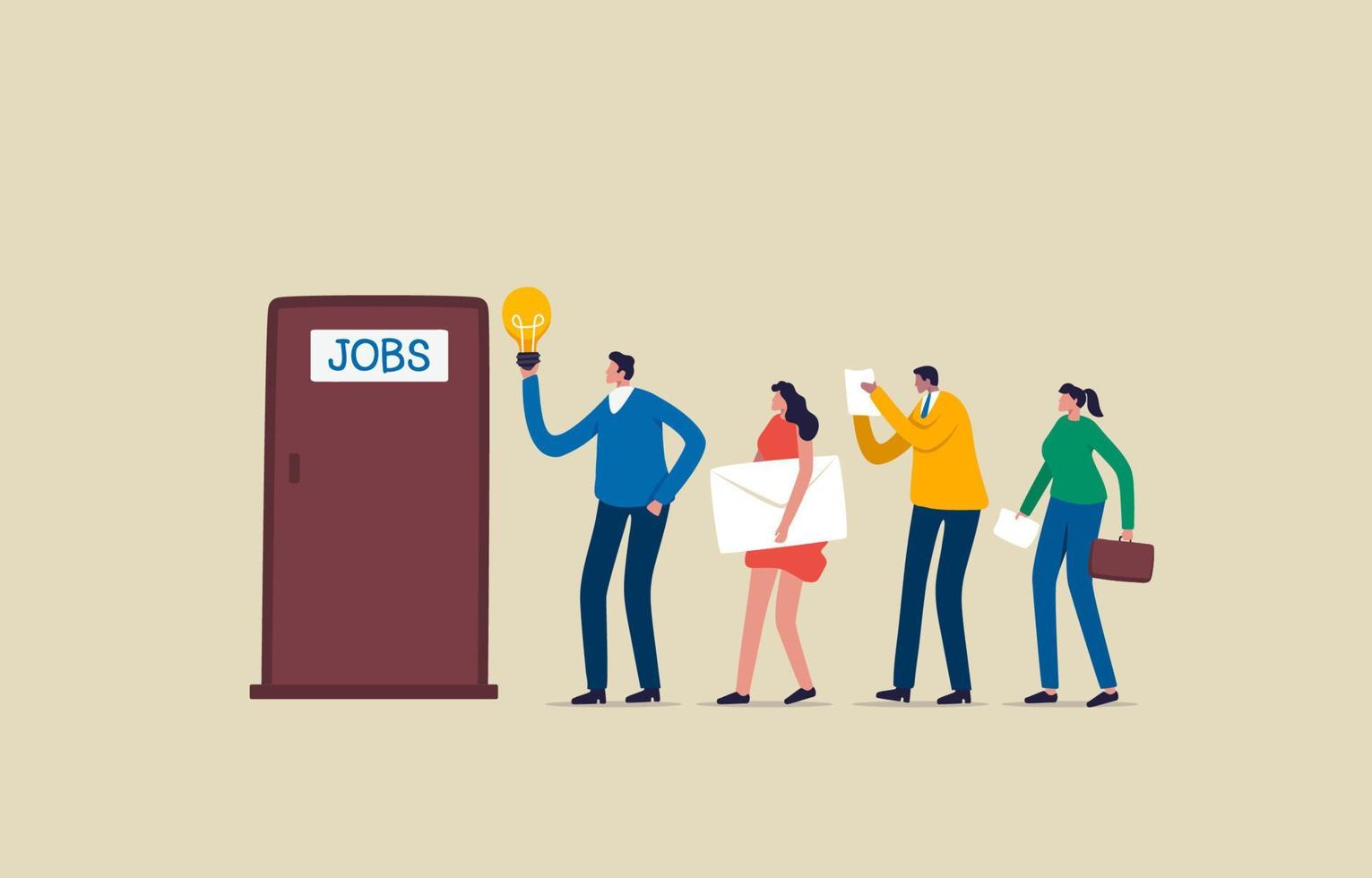 Choosing talent for job vacancy or company. Job interview candidates waiting outside room. Illustration vector