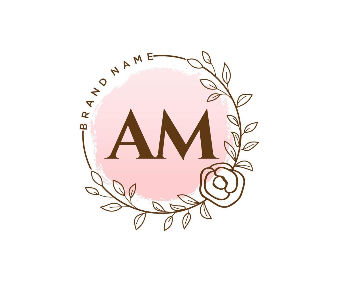 Initial AM feminine logo. Usable for Nature, Salon, Spa, Cosmetic and Beauty Logos. Flat Vector Logo Design Template Element.