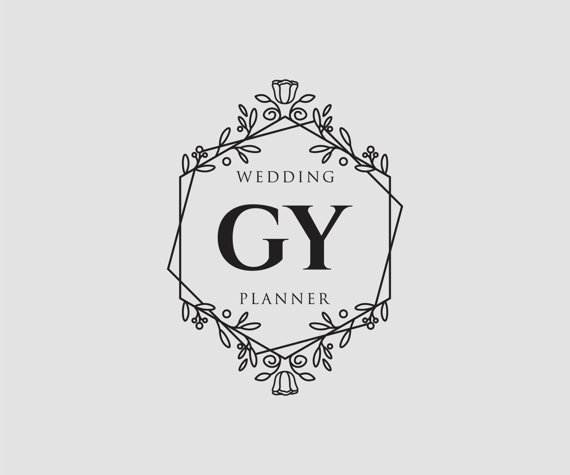 colección de logotipos de monograma de boda con letras iniciales de gy, plantillas florales y minimalistas modernas dibujadas a mano para tarjetas de invitación, guardar la fecha, identidad elegante para restaurante, boutique, café en vector