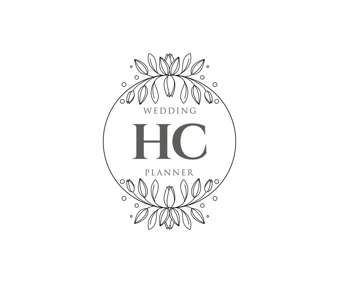 colección de logotipos de monograma de boda con letras iniciales hc, plantillas florales y minimalistas modernas dibujadas a mano para tarjetas de invitación, guardar la fecha, identidad elegante para restaurante, boutique, café en vector