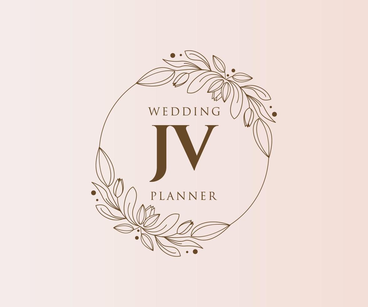 colección de logotipos de monograma de boda con letras iniciales jv, plantillas florales y minimalistas modernas dibujadas a mano para tarjetas de invitación, guardar la fecha, identidad elegante para restaurante, boutique, café en vector