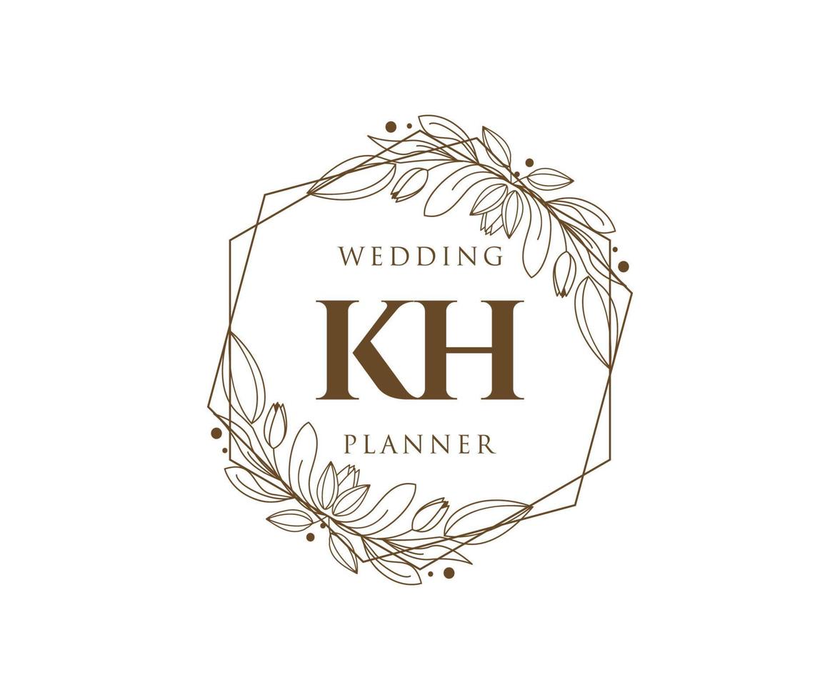 colección de logotipos de monograma de boda con letras iniciales kh, plantillas florales y minimalistas modernas dibujadas a mano para tarjetas de invitación, guardar la fecha, identidad elegante para restaurante, boutique, café en vector