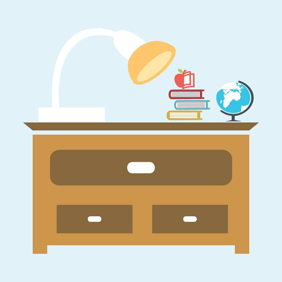 Amazing study table with lamp, books and world globe Adobe Illustrator Artwork vector