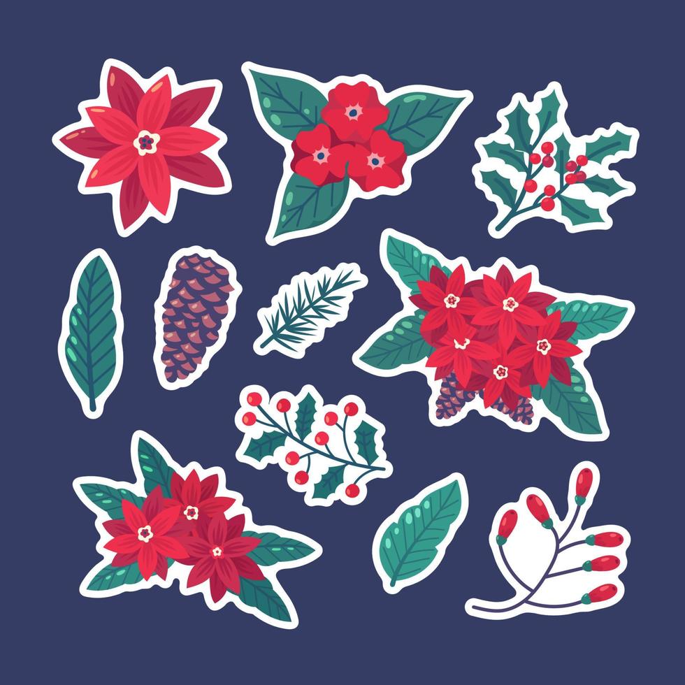 Christmas Poinsettias Sticker Collections vector