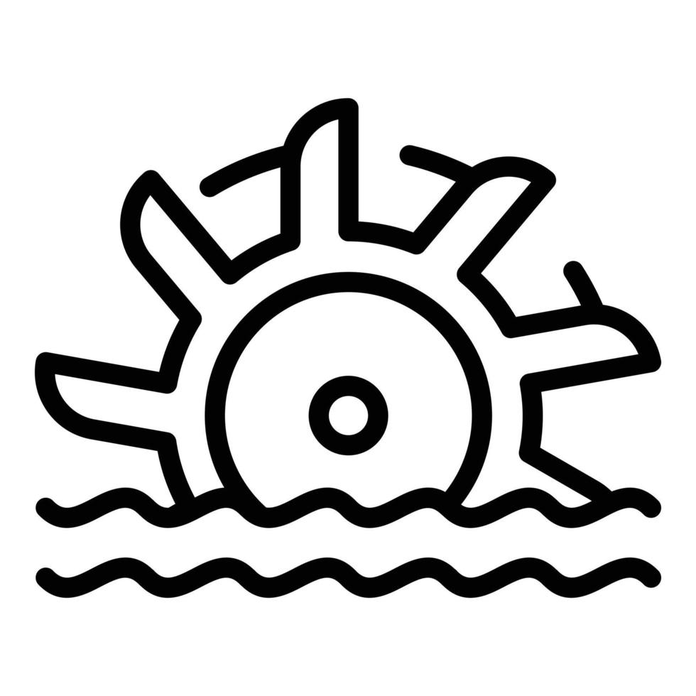 icono de rueda de turbina hidroeléctrica, estilo de esquema vector