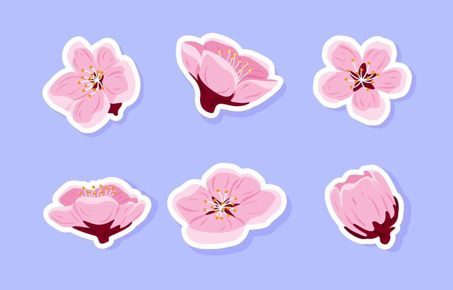 conjunto de pegatinas de flor de durazno vector