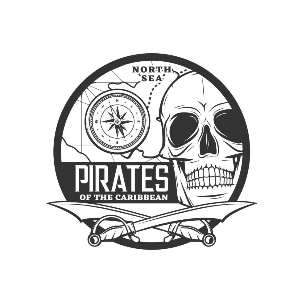 Caribbean pirates, corsairs retro icon vector