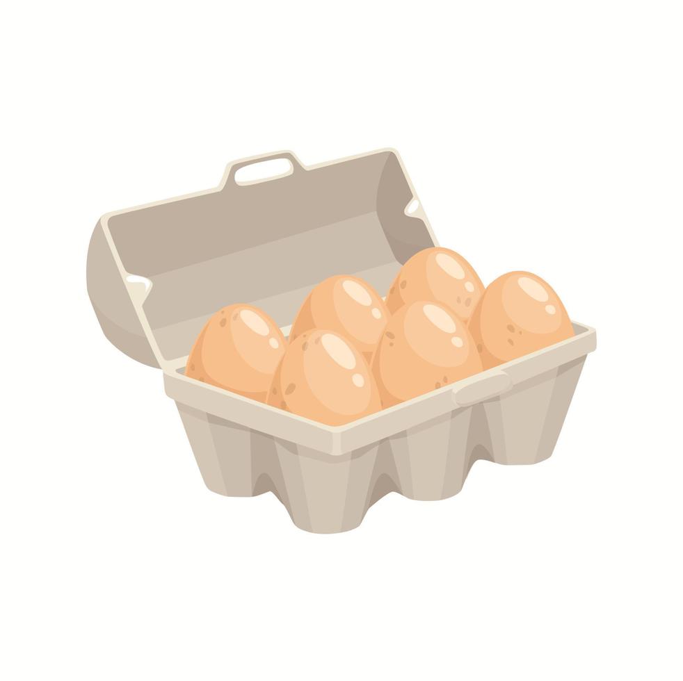 Cartoon eggs in tray isolated vector chicken eggs