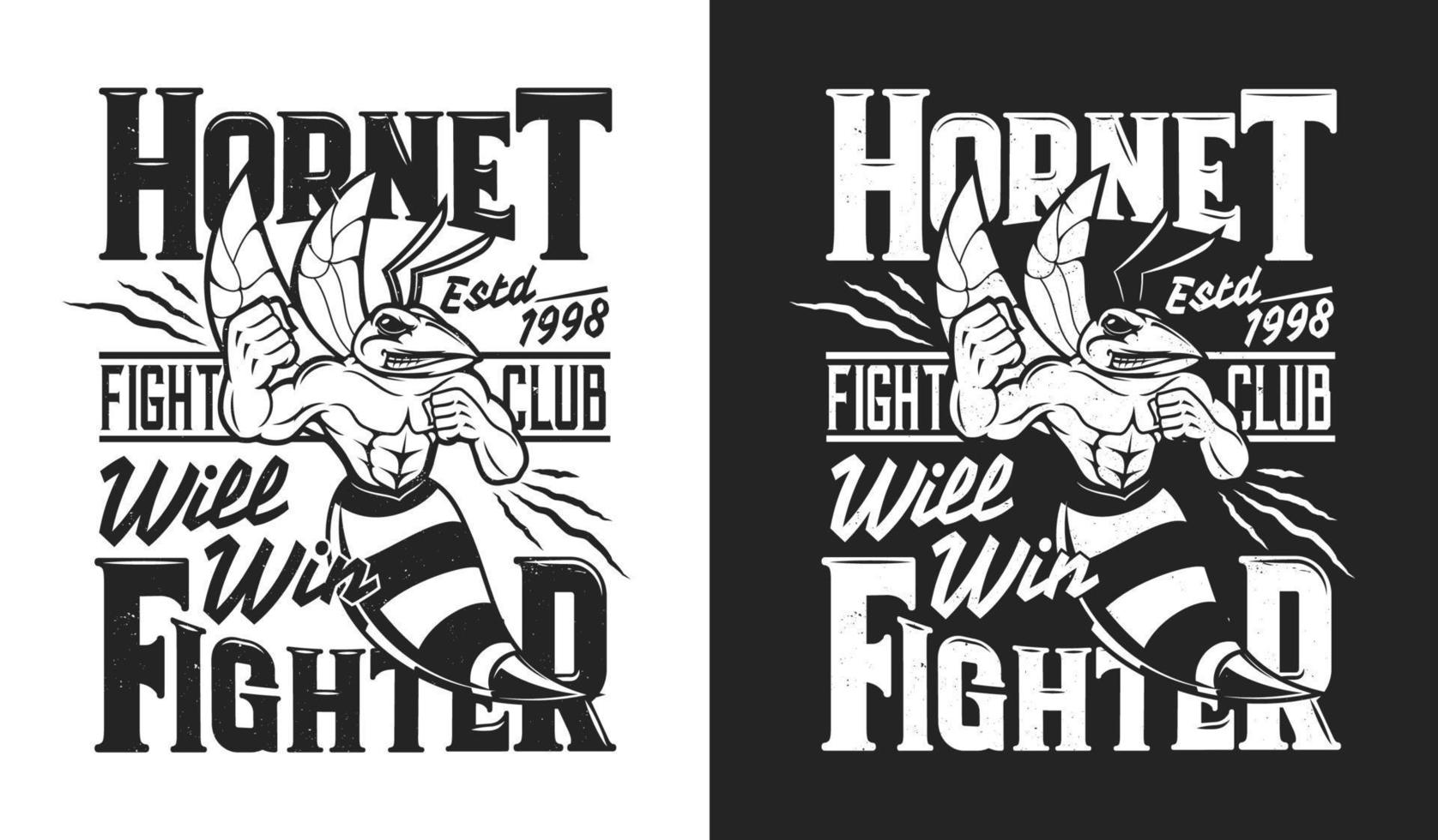 Angry hornet mascot, fighting club t-shirt print vector