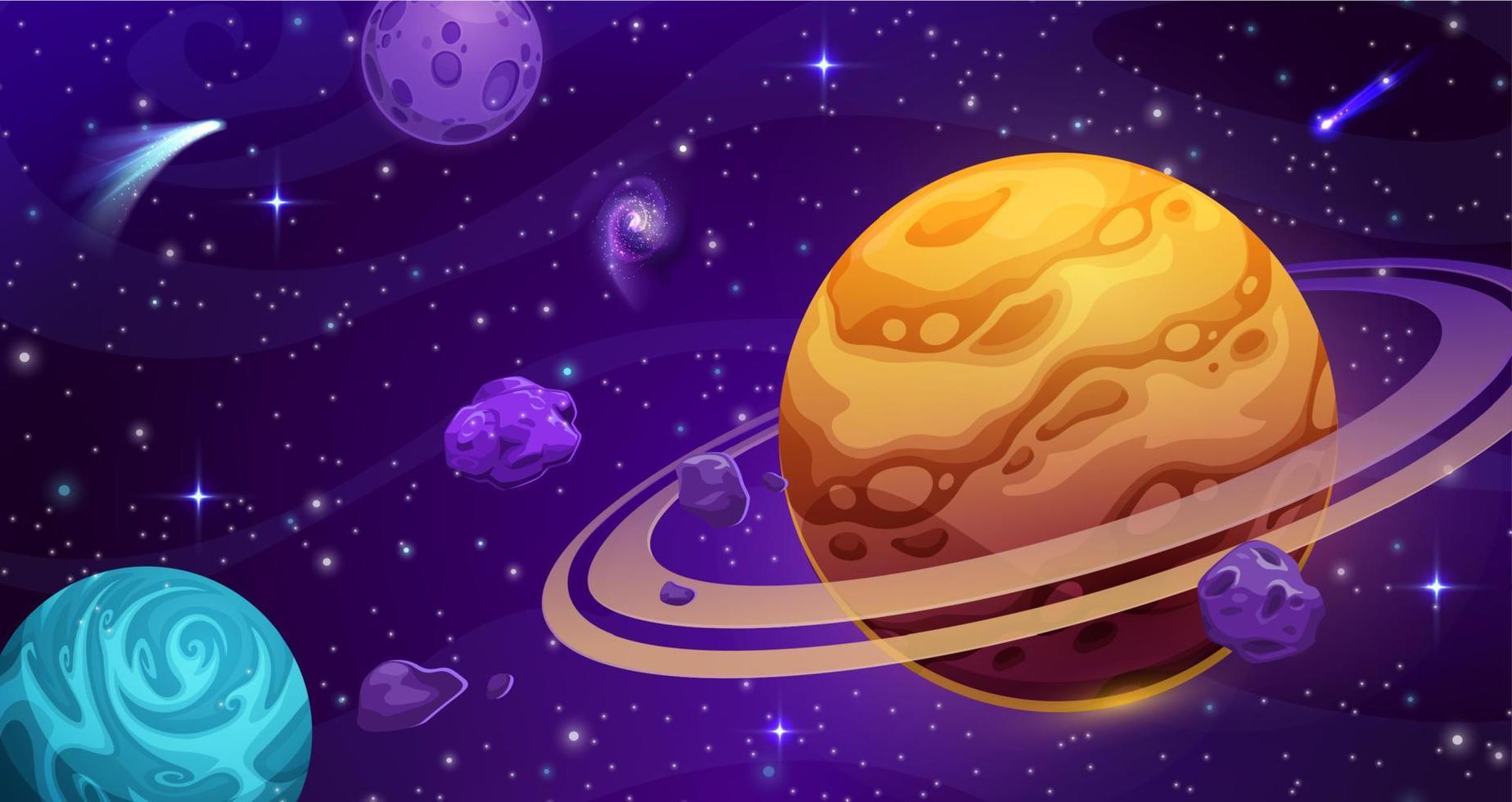 paisaje espacial de galaxia de dibujos animados, fondo vectorial vector