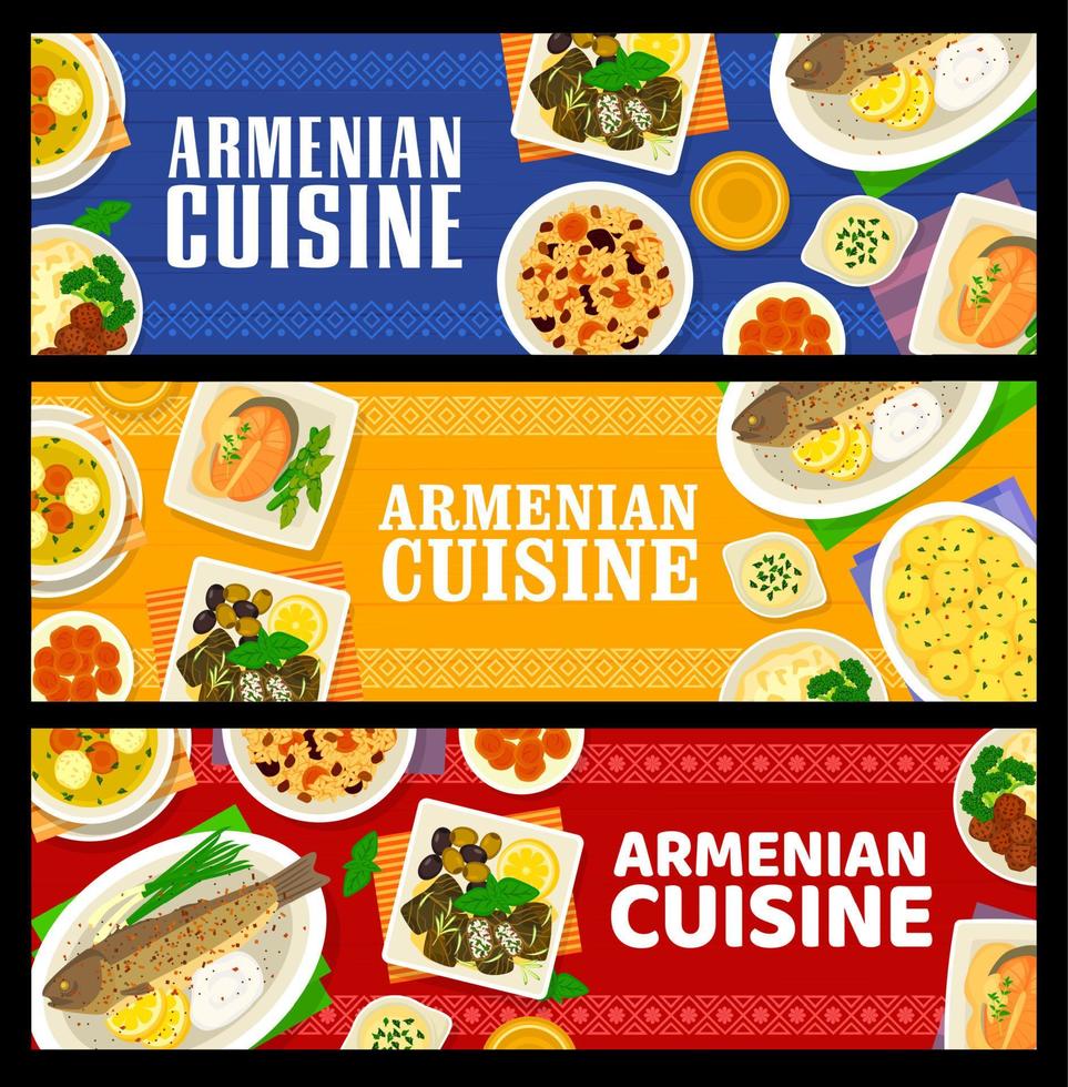 pancartas de cocina armenia, platos de comida tradicional vector