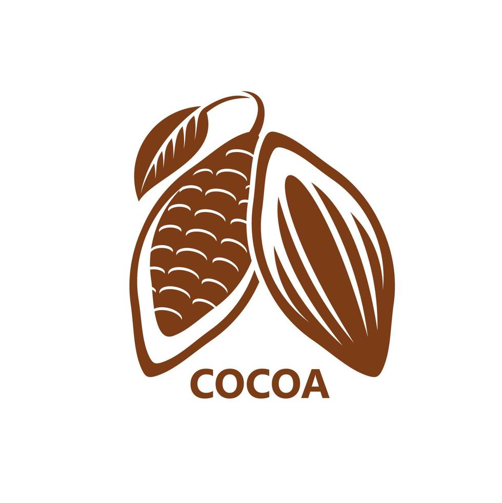 icono de cacao, granos de cacao o chocolate con hoja vector