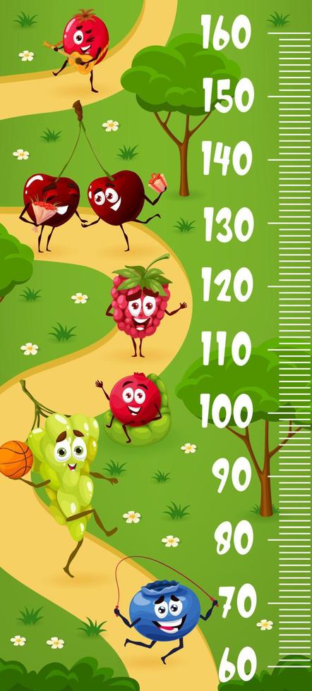 Kids height chart with funny berry on summer walk vector