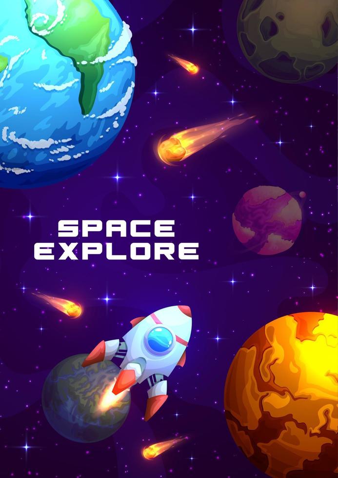 Cartoon galaxy space poster with starry landscape vector