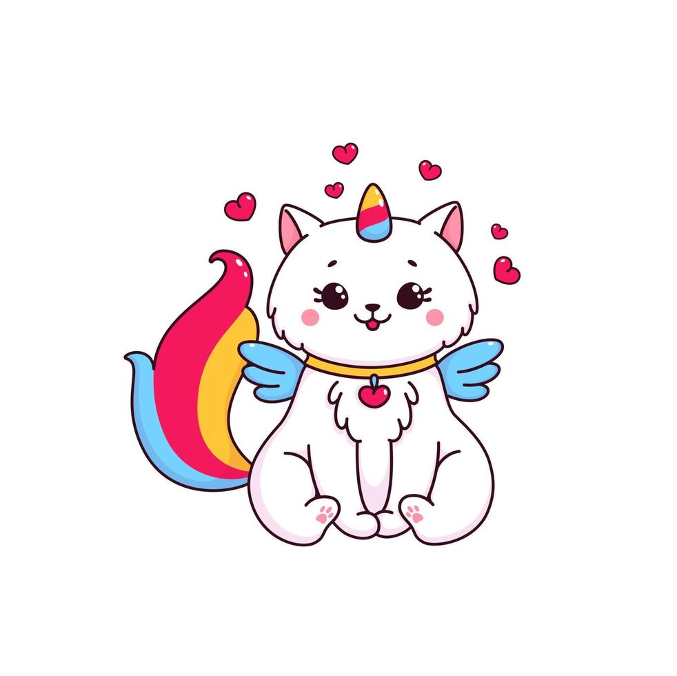 Cartoon adorable caticorn character in love vector