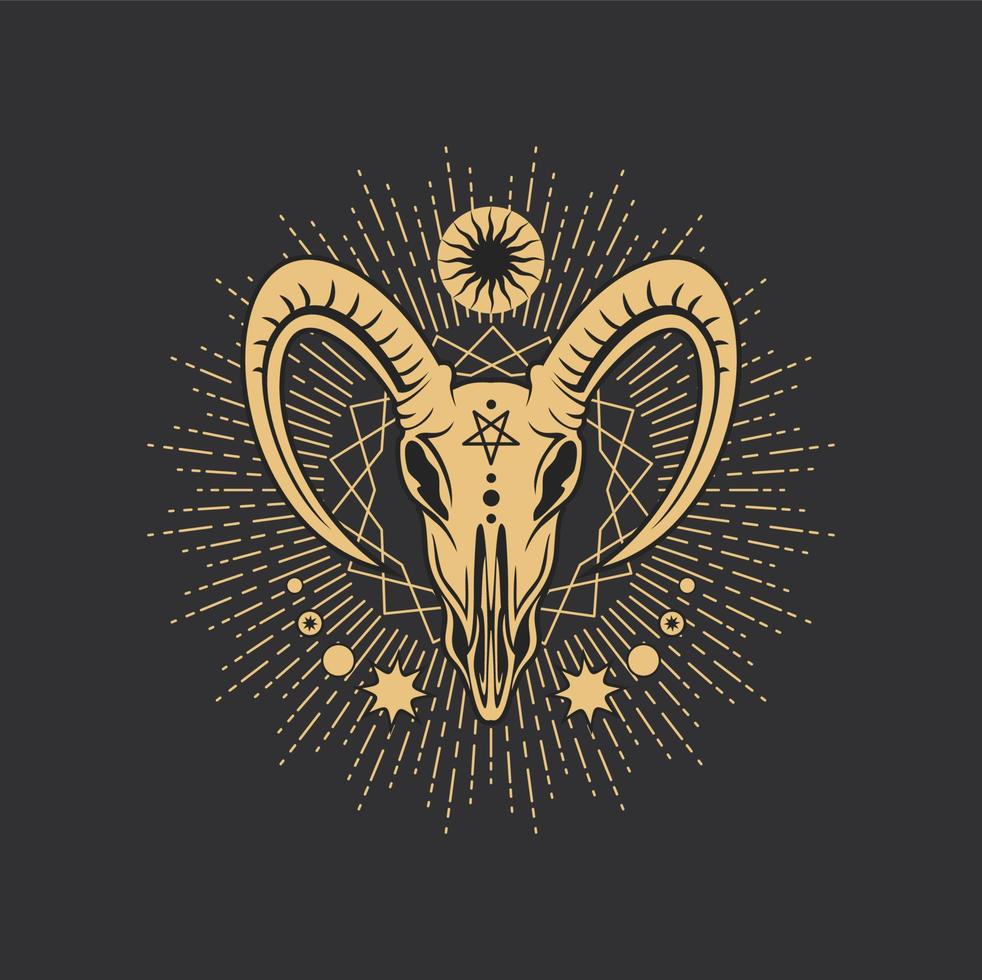 Pentagram tarot occult symbol, Baphomet skull vector