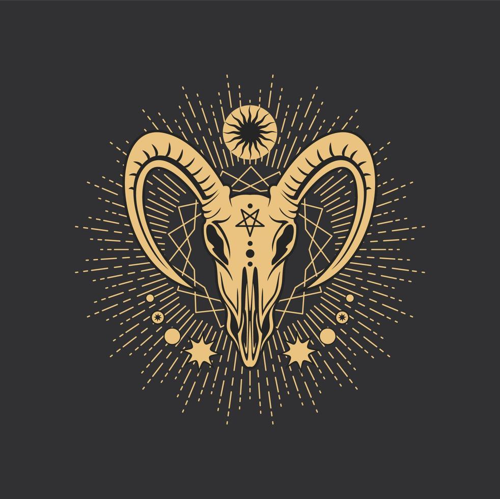 Pentagram tarot occult symbol, Baphomet skull vector