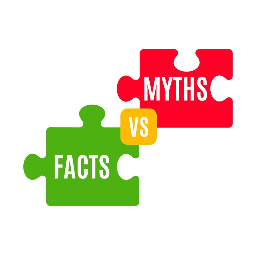 Myths vs facts icon, truth and false jigsaw puzzle vector