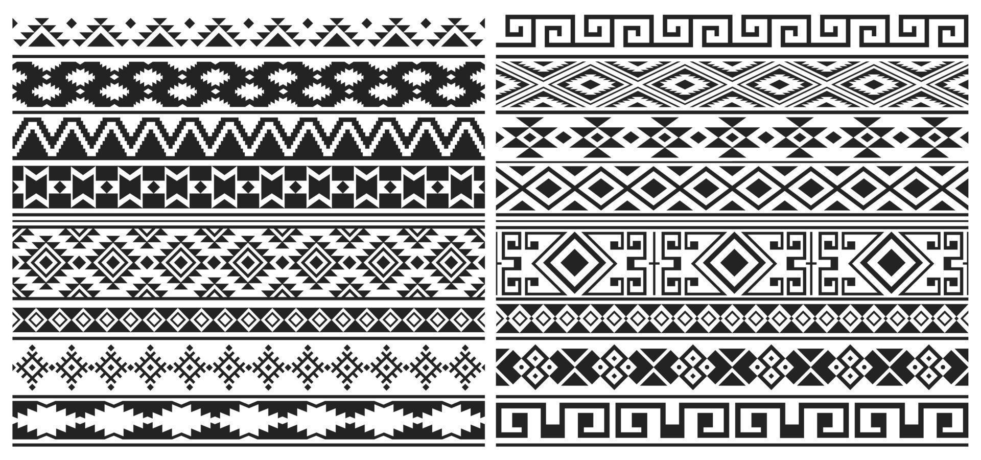 Mexican aztec, mayan border patterns vector