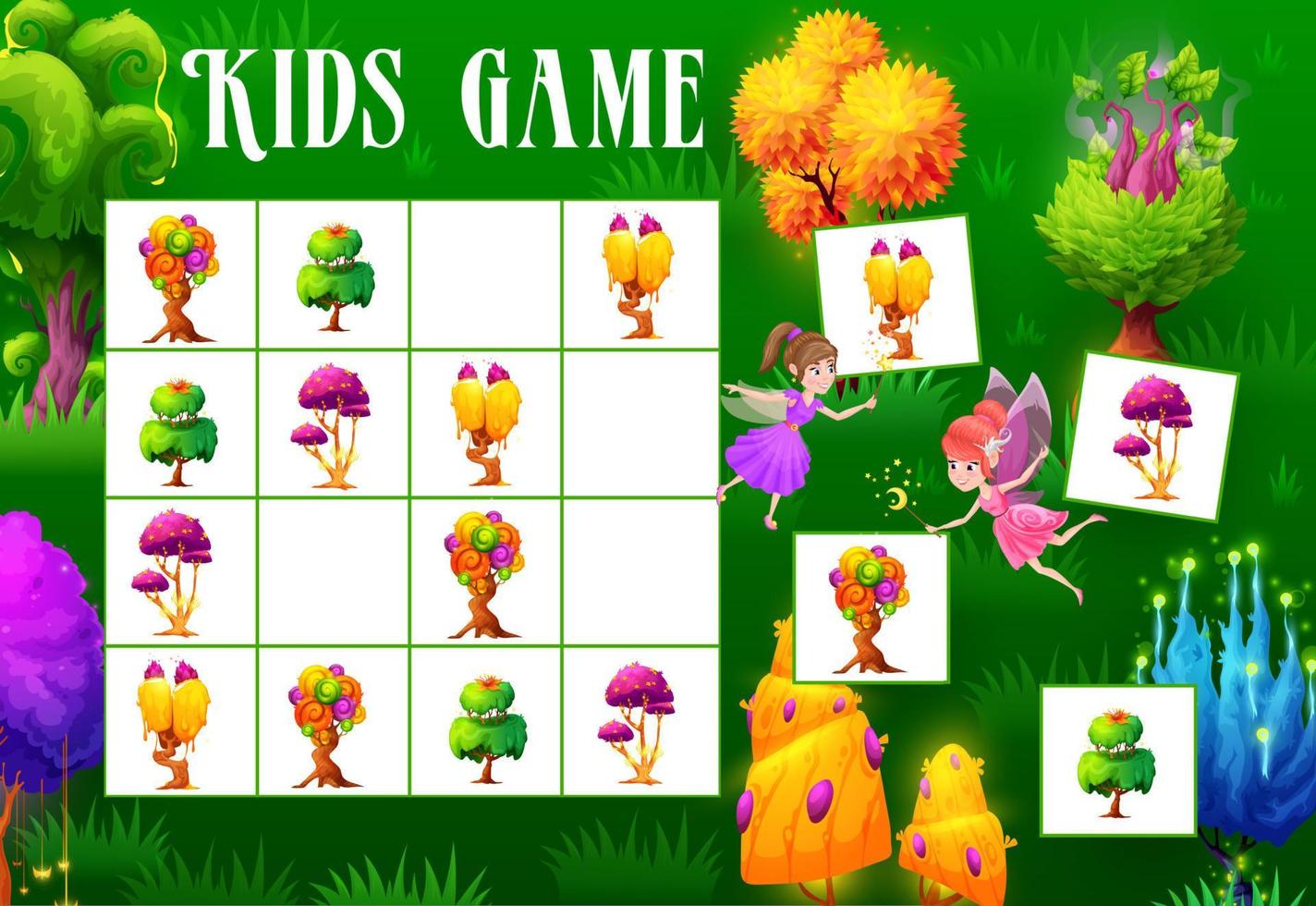 Sudoku kids game, fantasy magic trees and plants 15600166 Vector Art at
