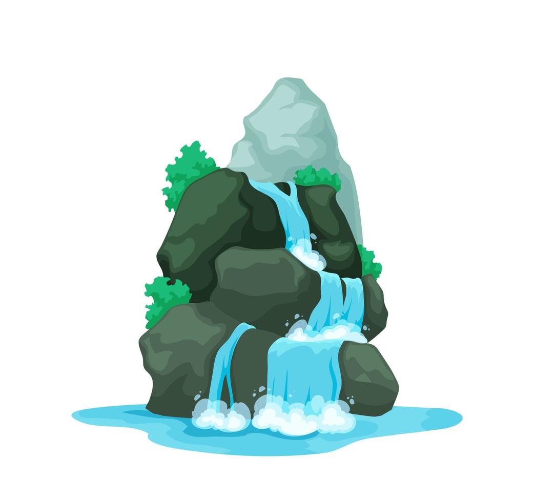 cascada de dibujos animados, cascada de agua, paisaje natural vector