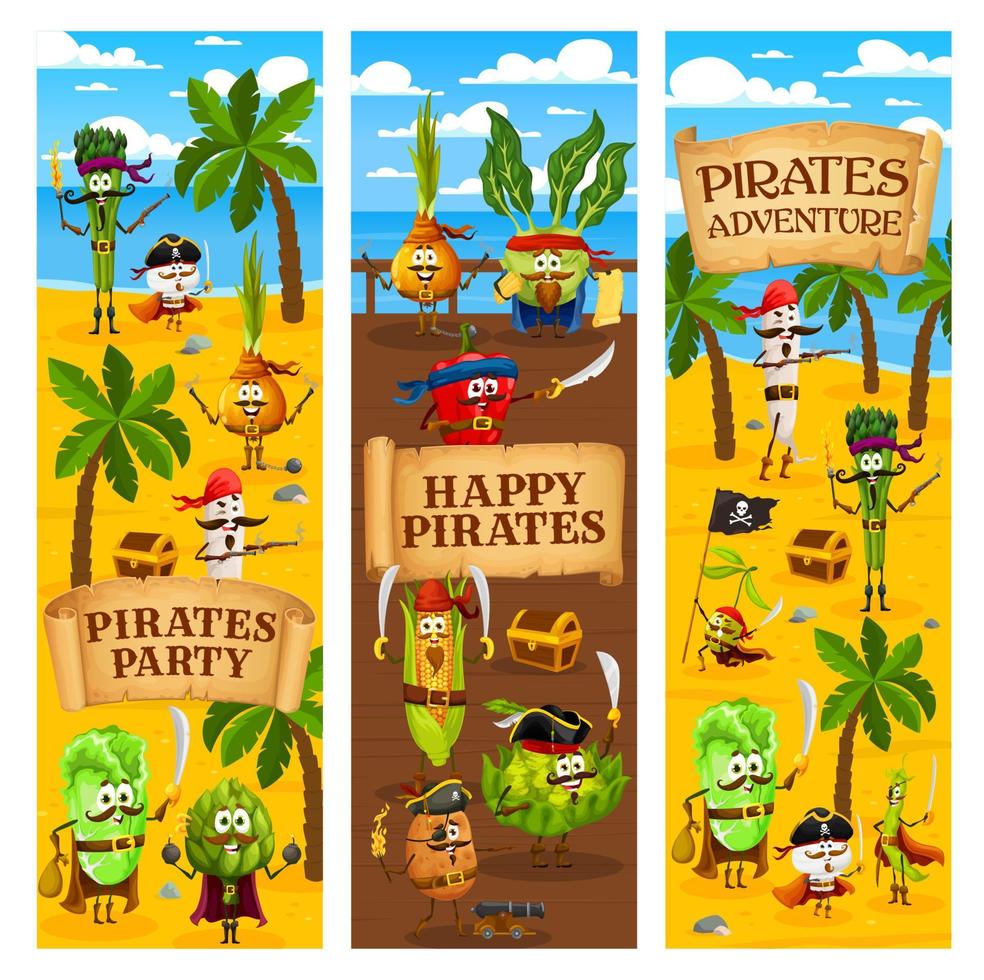 piratas vegetales de dibujos animados y personajes corsarios vector