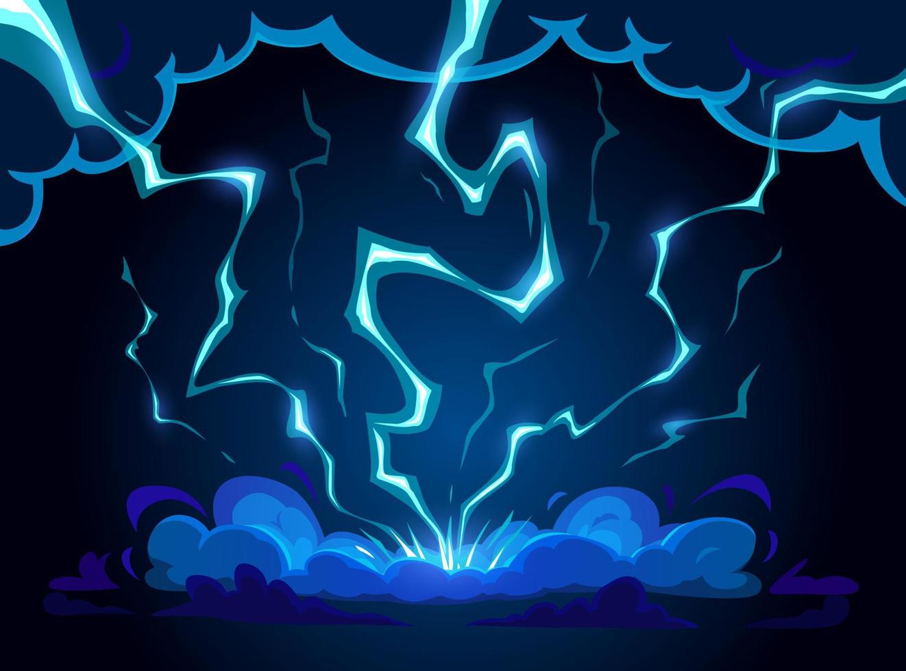 Cartoon blue lightning, thunderstorm discharge vector