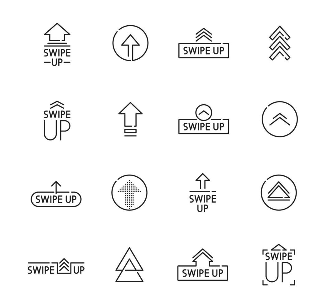Swipe up icons, arrow buttons to scroll and drag vector