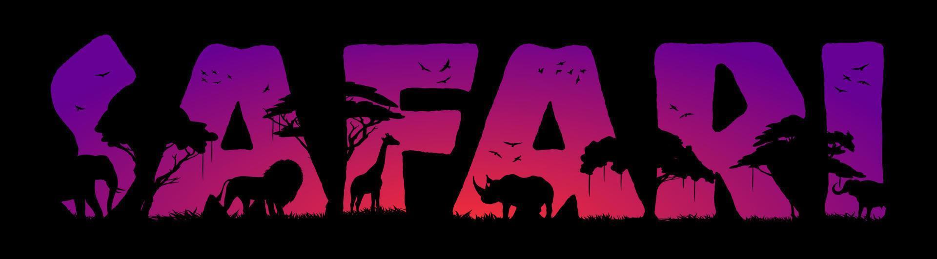 Safari hunting, Africa animal silhouette, savannah vector