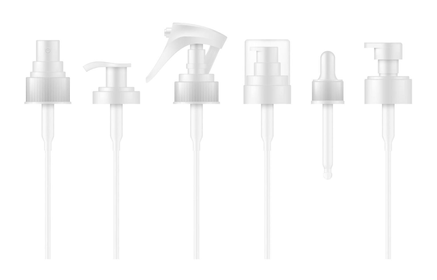 Bottle pump droppers 3d realistic vector mock up