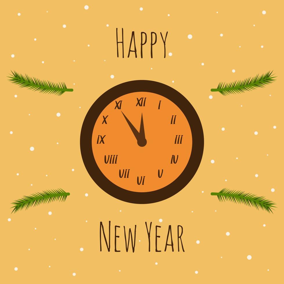 Clock on a beige background with a new year inscription vector