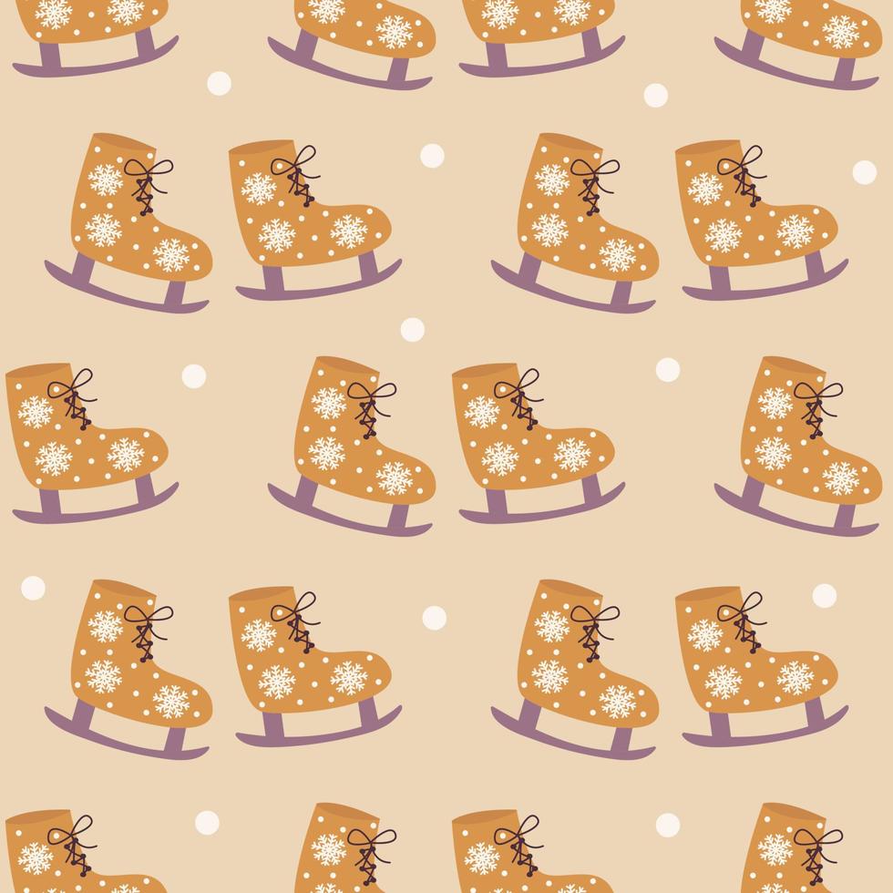 Seamless pattern skates with a snowflakes. Vector hand drawn