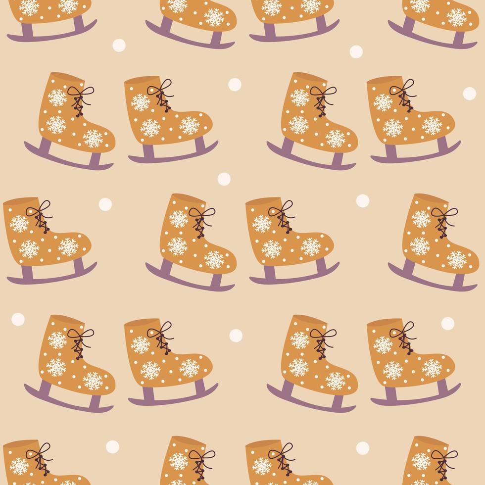 Seamless pattern skates with a snowflakes. Vector hand drawn