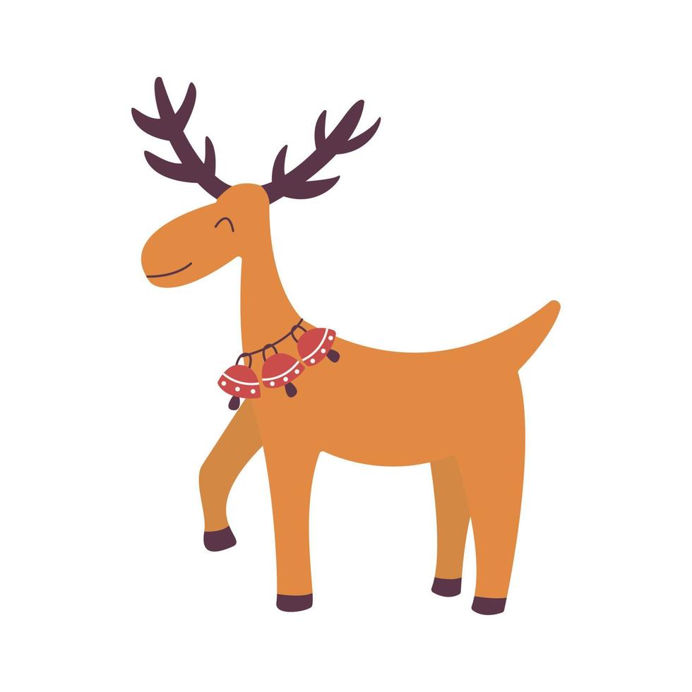 Christmas deer with red bells on the neck. Vector