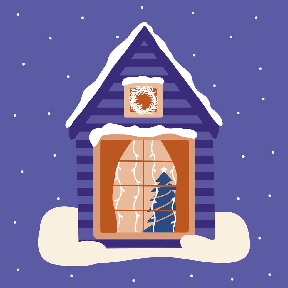 casa de invierno arbol de navidad en el vector de la ventana