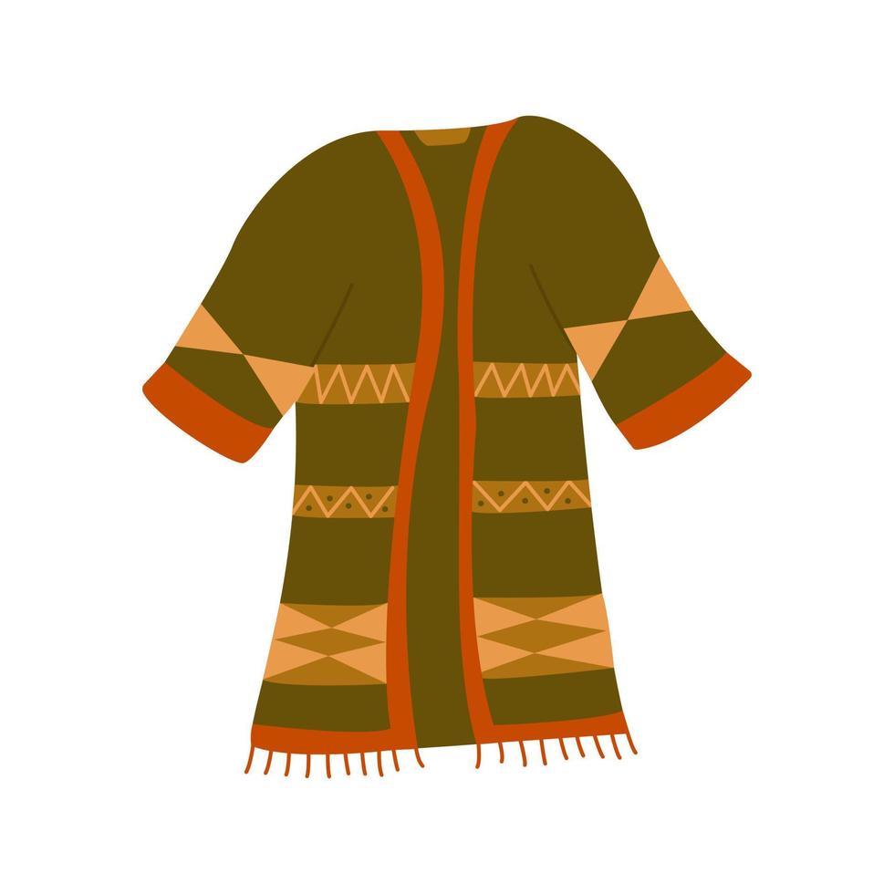 Warm cozy green boho coat. Hand drawn vector