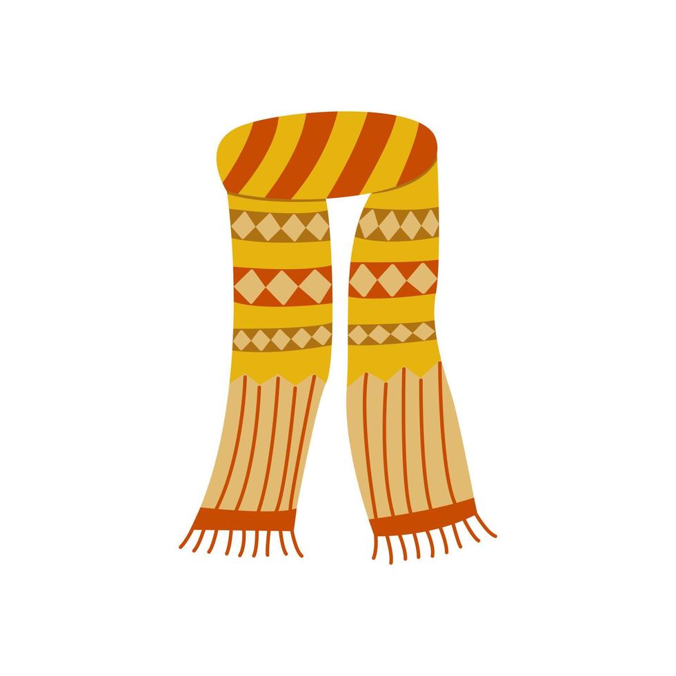 Warm cozy boho scarf with tassels. Vector