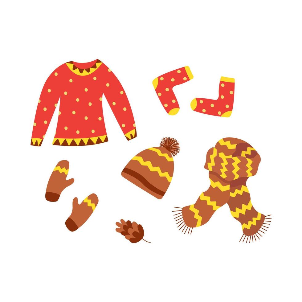 Cozy winter clothes set. Flat vector isolated