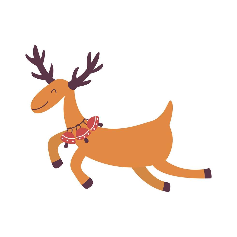 Christmas deer with red bells on his neck. Vector