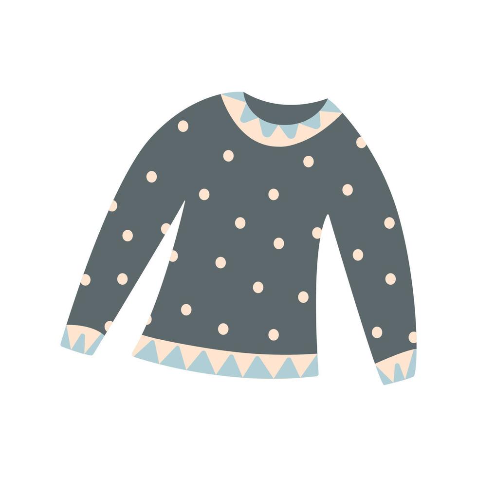 Warm cozy blue sweater with polka dots. Flat vector isolated