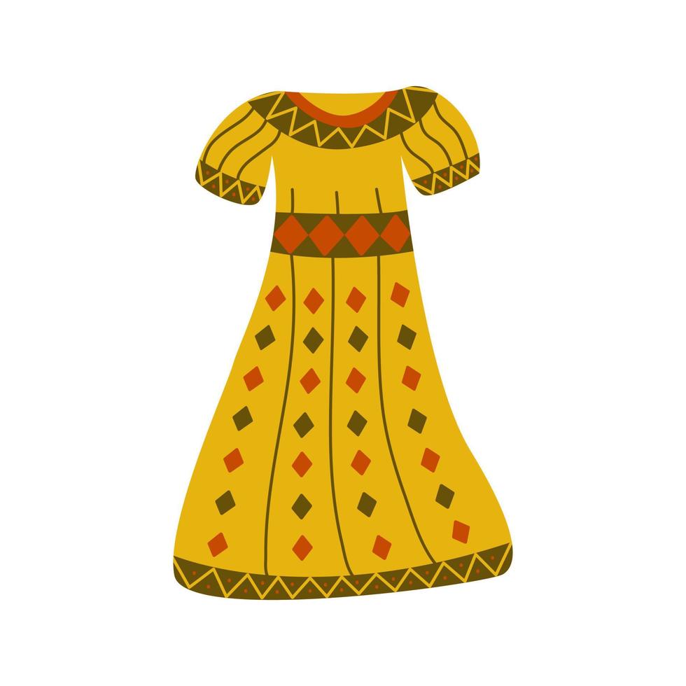 Womens long dress in boho style. Vector hand drawn