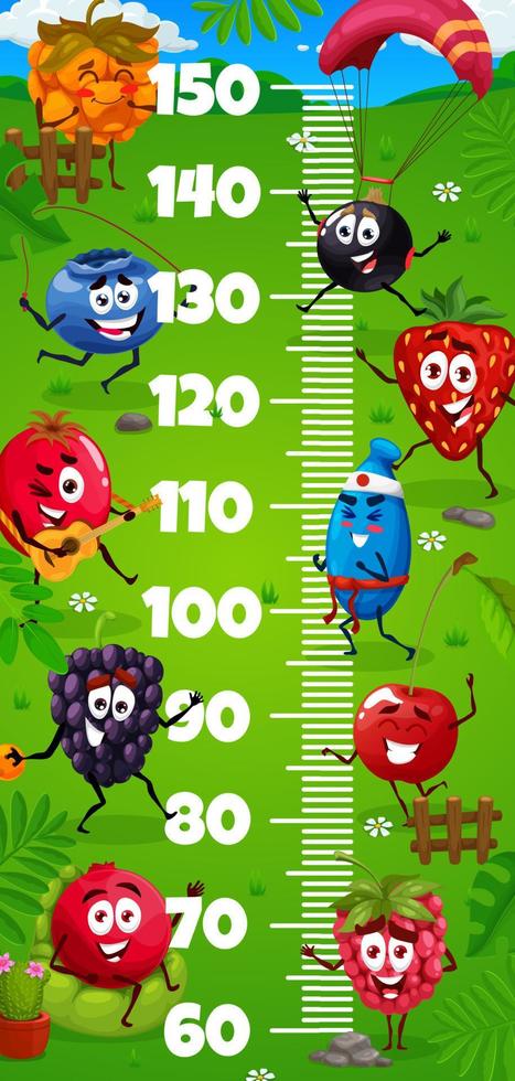 Kids height chart with cartoon berry characters vector