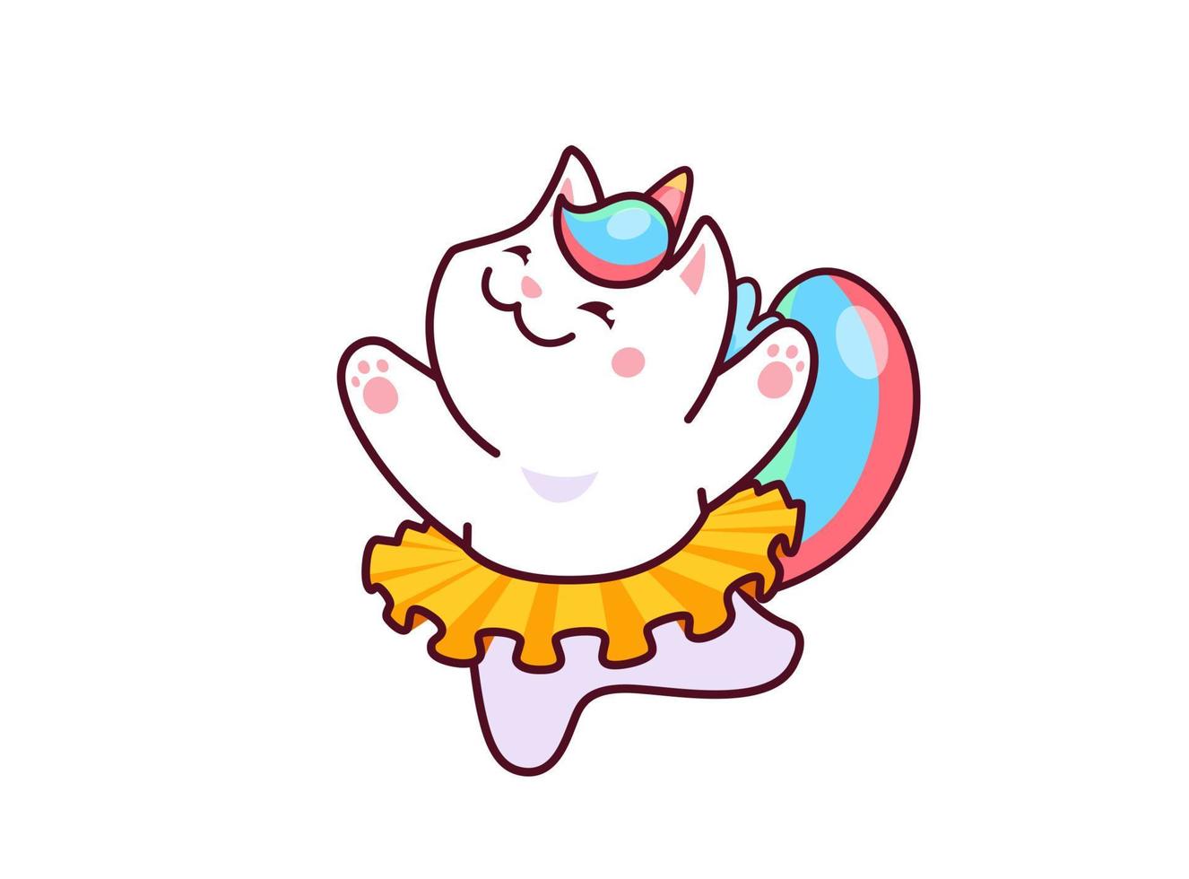 caricatura, lindo, kawaii, bailando, caticorn, carácter vector